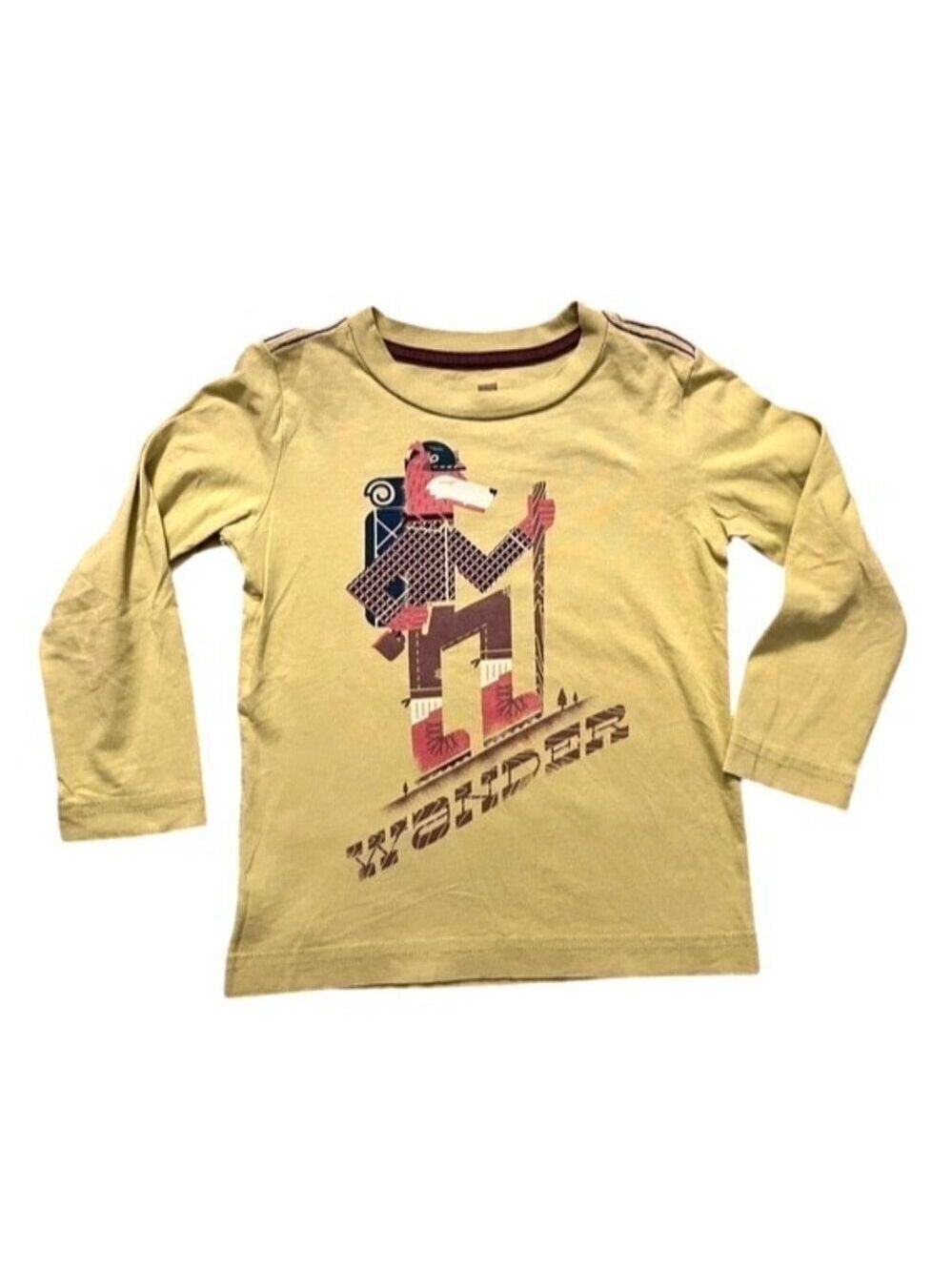 Tea Collection Kids Long Sleeve Yellow "Wander" Graphic Tee Size 3